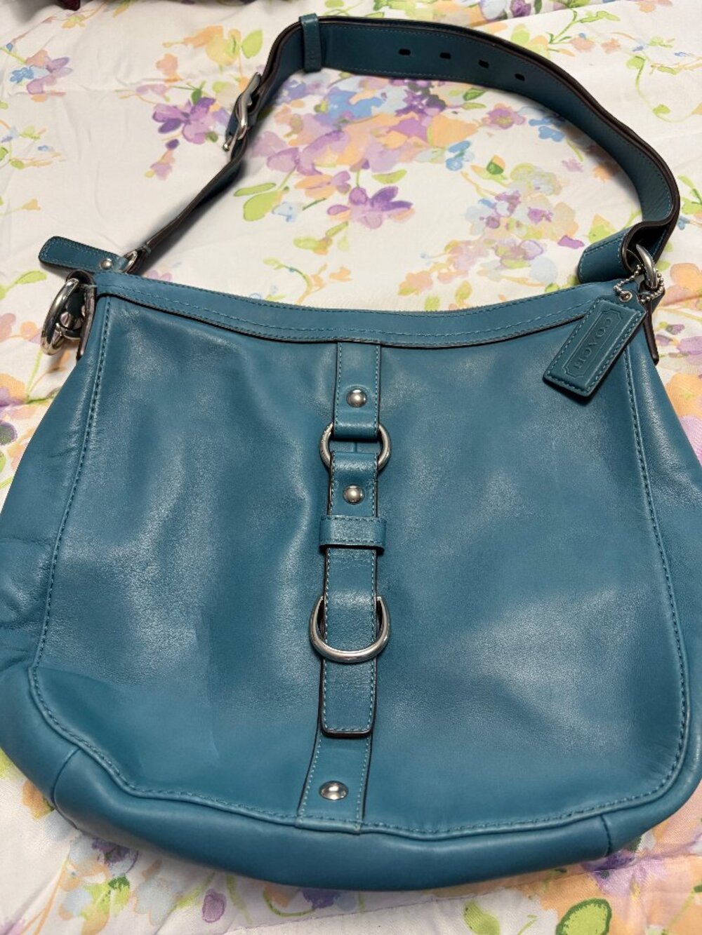 Coach Teal Leather Crossbody Handbag - Pre-Owned Excellent Condition